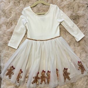 Zunie Ivory Dress with Gingerbread Girl Sequin Accents